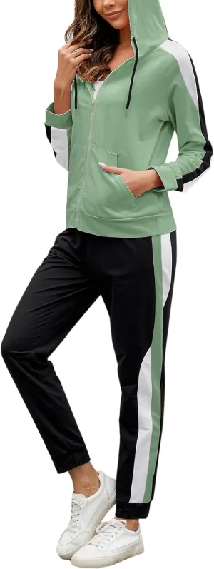 Marvmys Women's 2 Piece Tracksuit Set Full Zip-Up Hoddie Sweatsuits Color Block Jogging Suits with Pockets