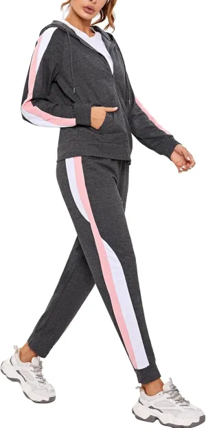Marvmys Women's 2 Piece Tracksuit Set Full Zip-Up Hoddie Sweatsuits Color Block Jogging Suits with Pockets