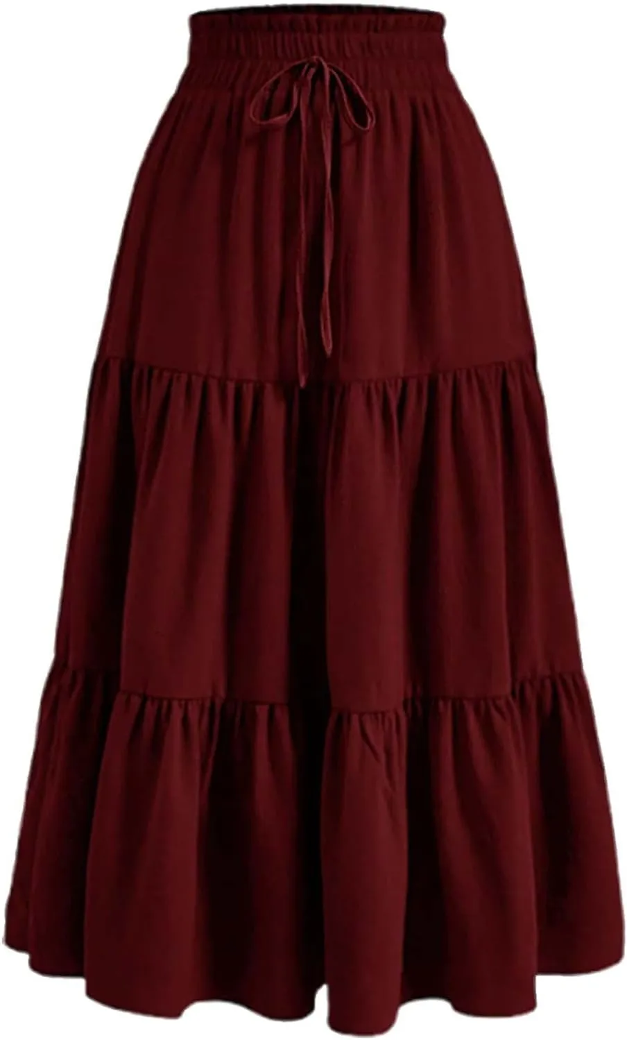Maxi Skirt for Women Long Drawstring High Elastic Waist Ruffles A-Line Loose Solid Color Casual Midi Skirts Loungewear