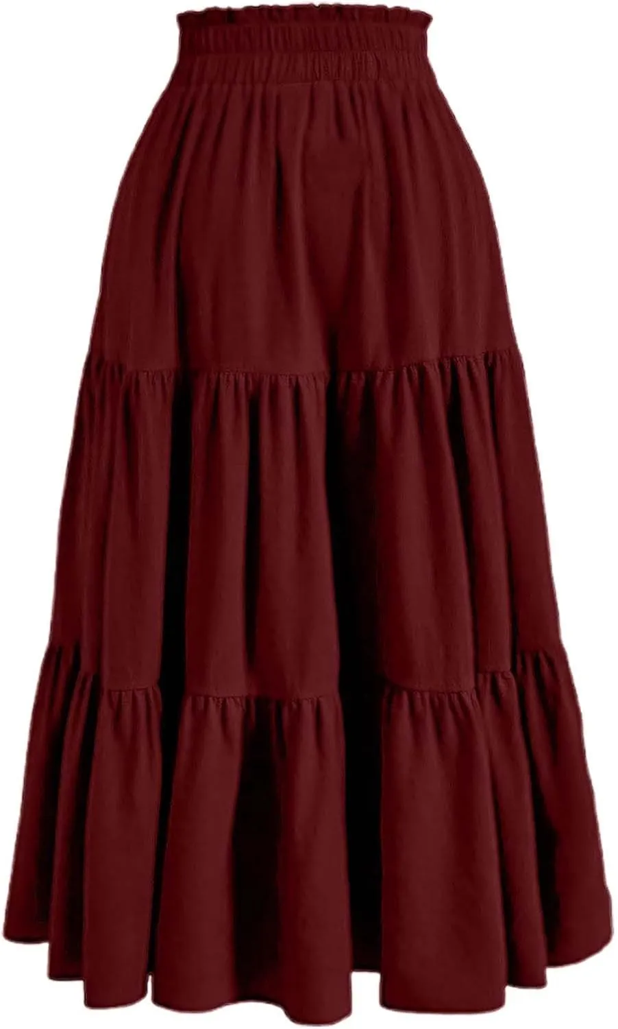 Maxi Skirt for Women Long Drawstring High Elastic Waist Ruffles A-Line Loose Solid Color Casual Midi Skirts Loungewear