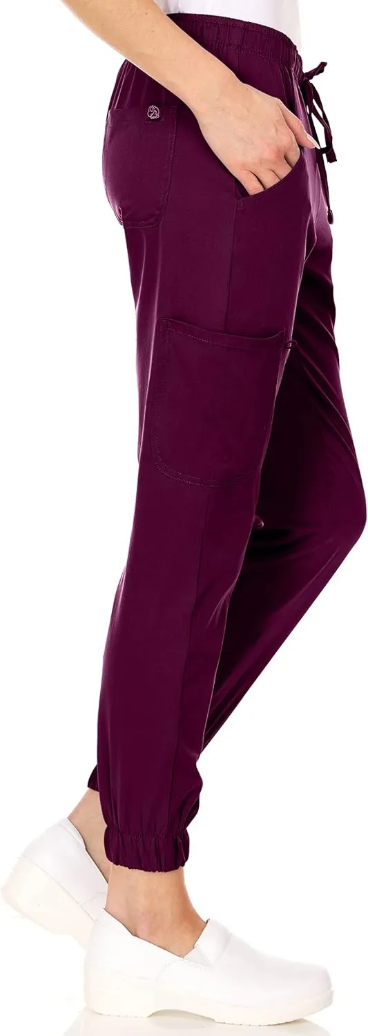 MediChic Womens Scrub Joggers 4-Way Stretch Anti-Wrinkle Moisture-Wicking Elastic Waistband Four Pocket Jogger Pants