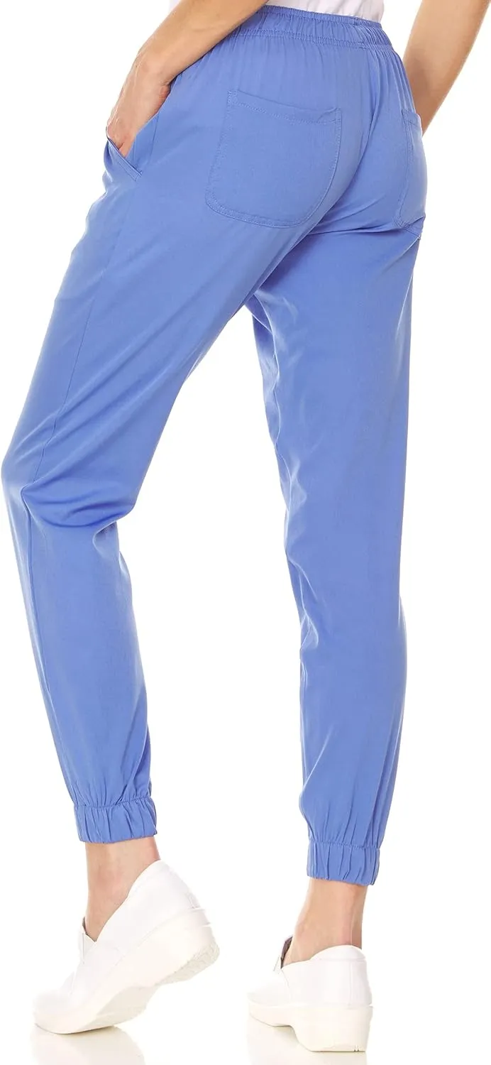 MediChic Womens Scrub Joggers 4-Way Stretch Anti-Wrinkle Moisture-Wicking Elastic Waistband Four Pocket Jogger Pants