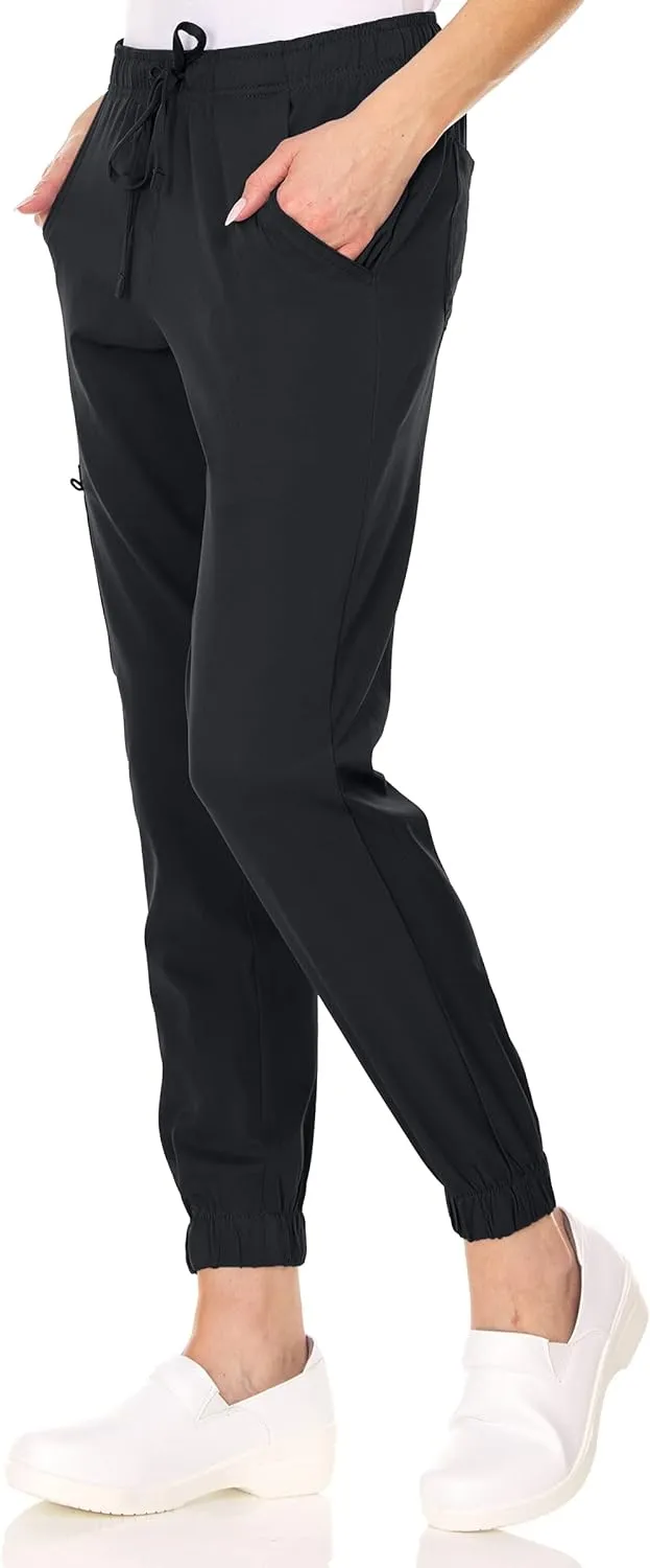 MediChic Womens Scrub Joggers 4-Way Stretch Anti-Wrinkle Moisture-Wicking Elastic Waistband Four Pocket Jogger Pants