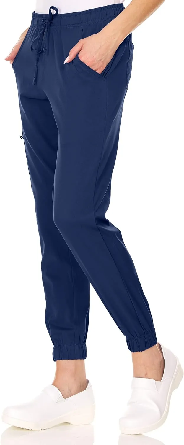 MediChic Womens Scrub Joggers 4-Way Stretch Anti-Wrinkle Moisture-Wicking Elastic Waistband Four Pocket Jogger Pants