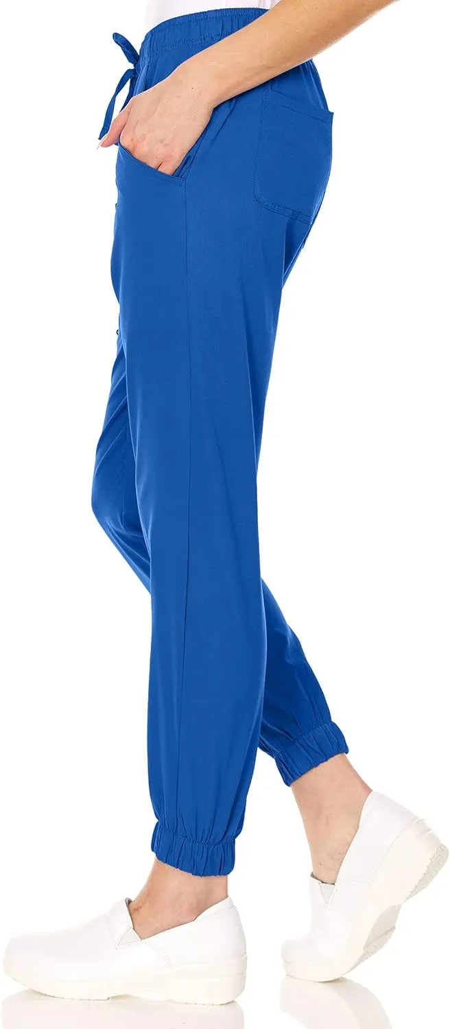 MediChic Womens Scrub Joggers 4-Way Stretch Anti-Wrinkle Moisture-Wicking Elastic Waistband Four Pocket Jogger Pants