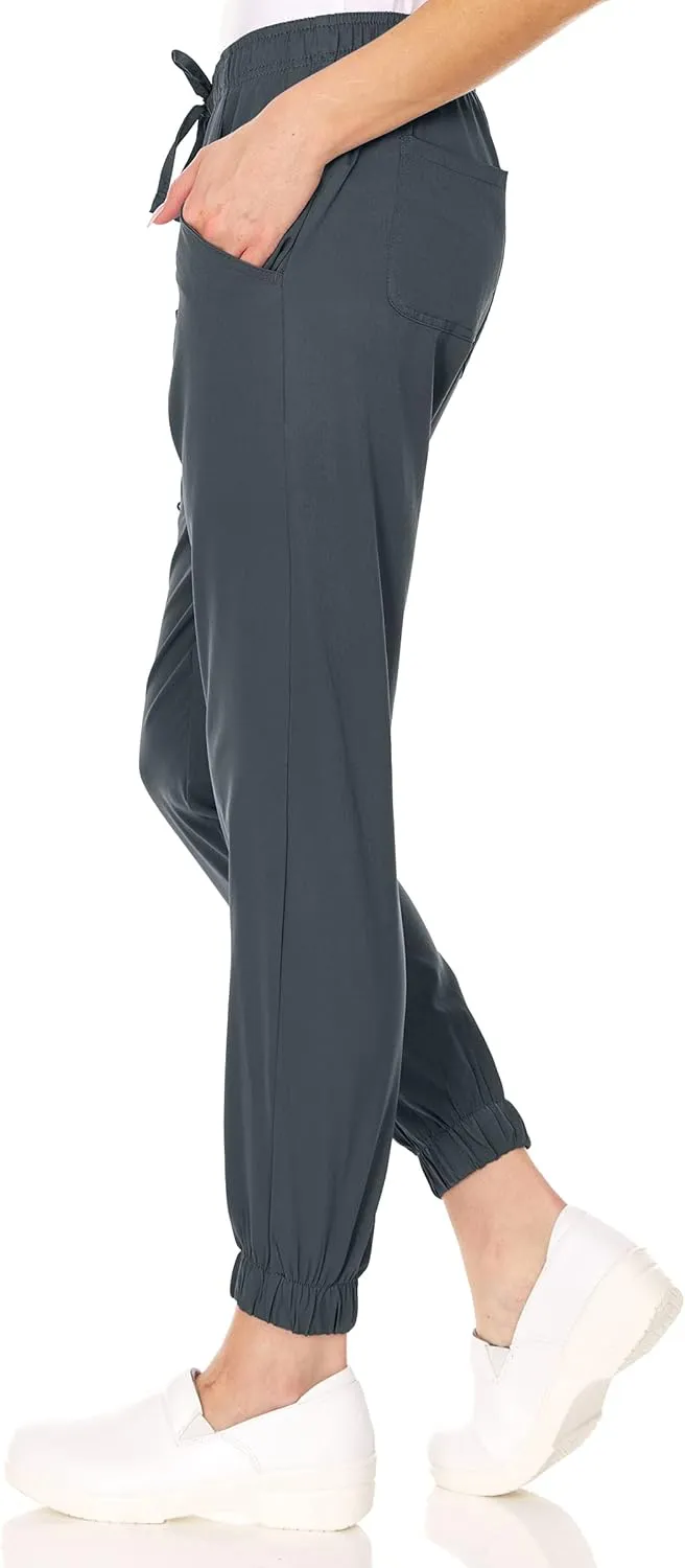 MediChic Womens Scrub Joggers 4-Way Stretch Anti-Wrinkle Moisture-Wicking Elastic Waistband Four Pocket Jogger Pants