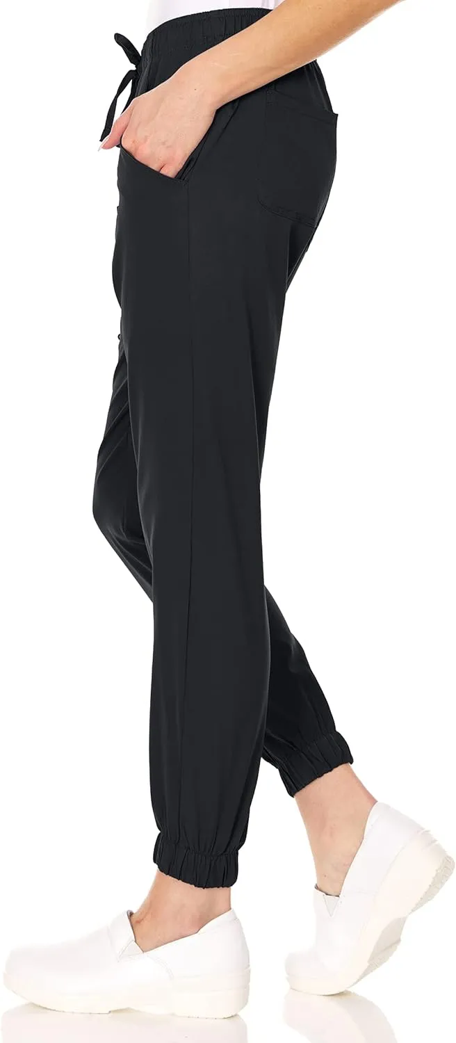 MediChic Womens Scrub Joggers 4-Way Stretch Anti-Wrinkle Moisture-Wicking Elastic Waistband Four Pocket Jogger Pants