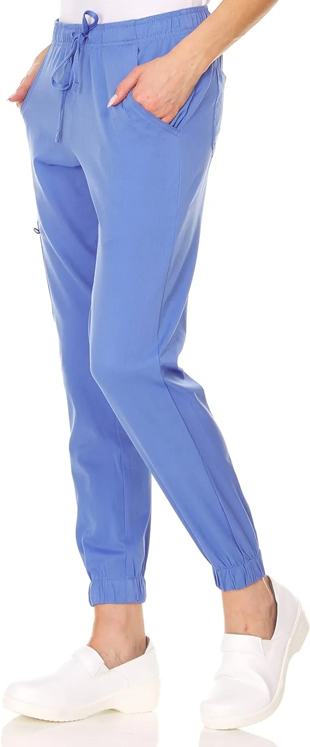 MediChic Womens Scrub Joggers 4-Way Stretch Anti-Wrinkle Moisture-Wicking Elastic Waistband Four Pocket Jogger Pants