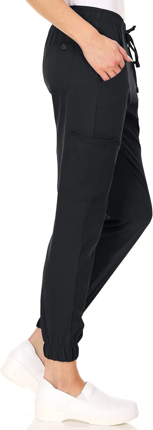 MediChic Womens Scrub Joggers 4-Way Stretch Anti-Wrinkle Moisture-Wicking Elastic Waistband Four Pocket Jogger Pants