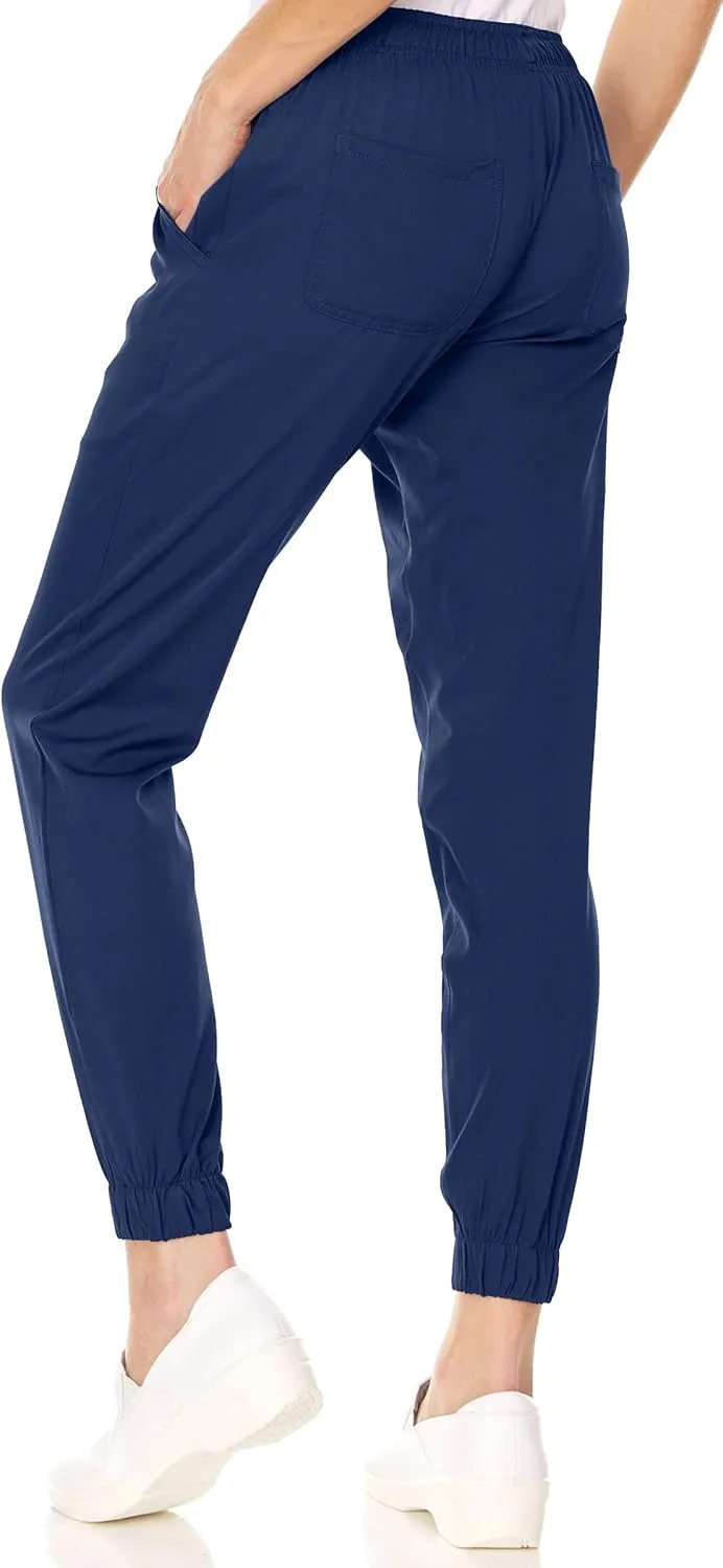 MediChic Womens Scrub Joggers 4-Way Stretch Anti-Wrinkle Moisture-Wicking Elastic Waistband Four Pocket Jogger Pants
