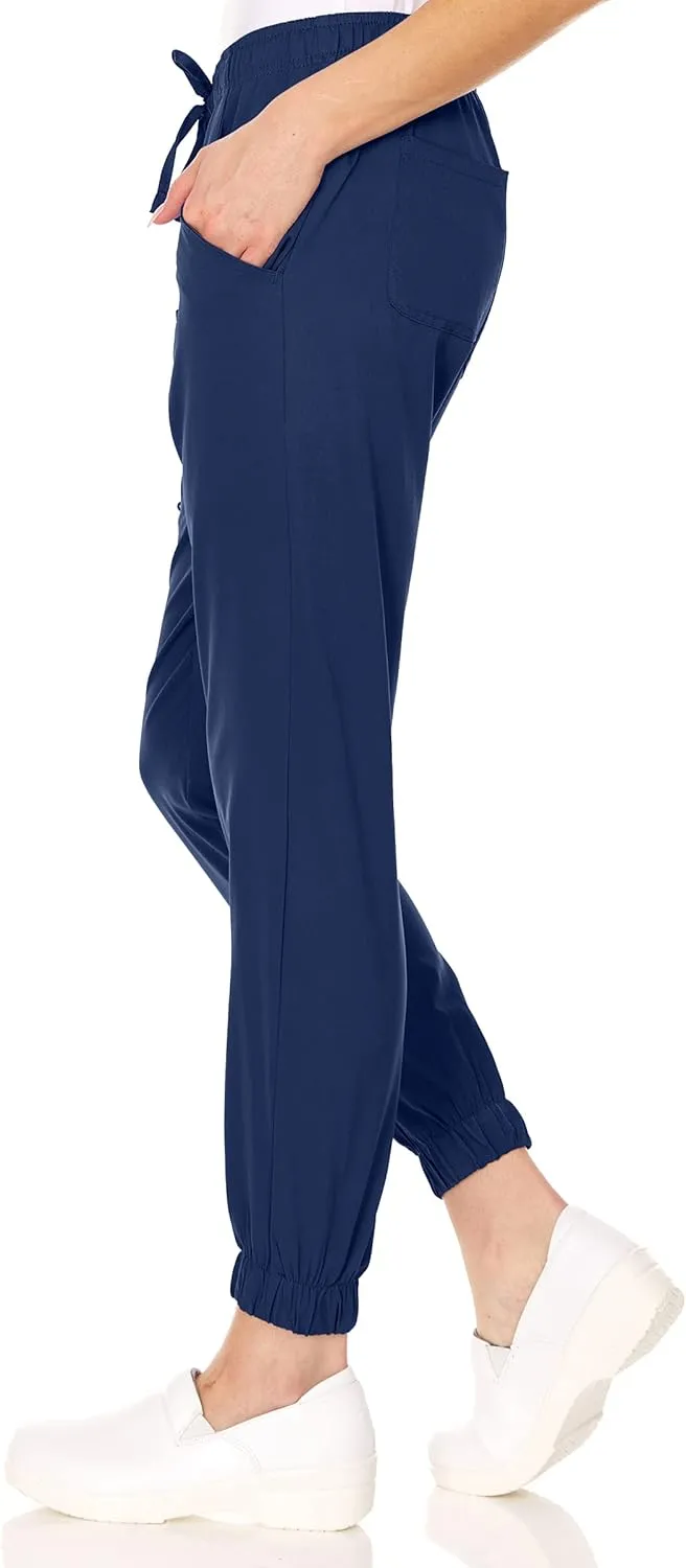 MediChic Womens Scrub Joggers 4-Way Stretch Anti-Wrinkle Moisture-Wicking Elastic Waistband Four Pocket Jogger Pants