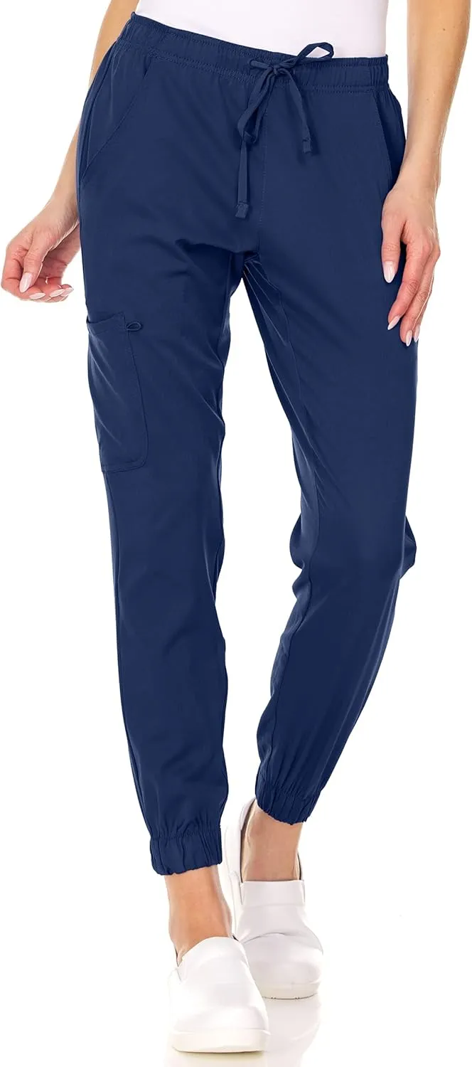 MediChic Womens Scrub Joggers 4-Way Stretch Anti-Wrinkle Moisture-Wicking Elastic Waistband Four Pocket Jogger Pants