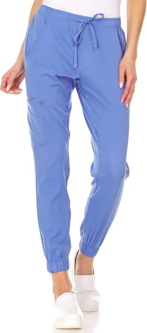 MediChic Womens Scrub Joggers 4-Way Stretch Anti-Wrinkle Moisture-Wicking Elastic Waistband Four Pocket Jogger Pants