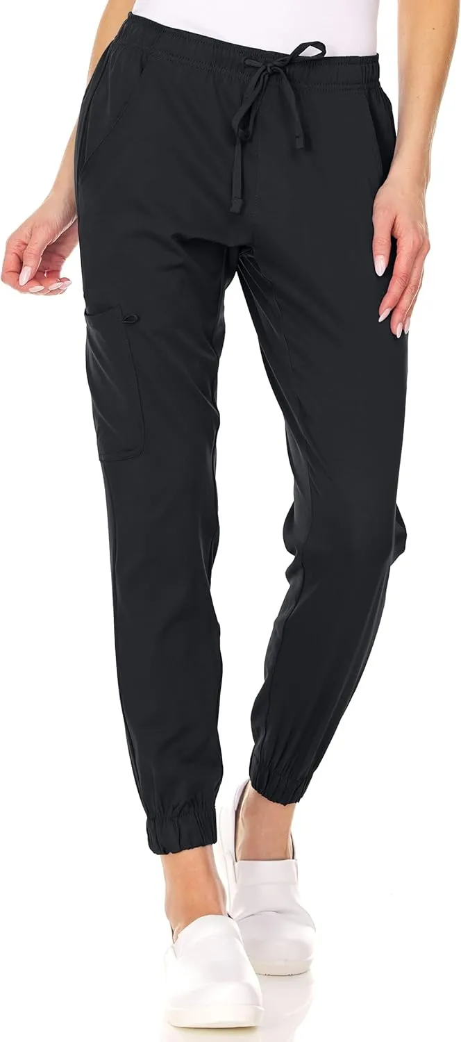 MediChic Womens Scrub Joggers 4-Way Stretch Anti-Wrinkle Moisture-Wicking Elastic Waistband Four Pocket Jogger Pants