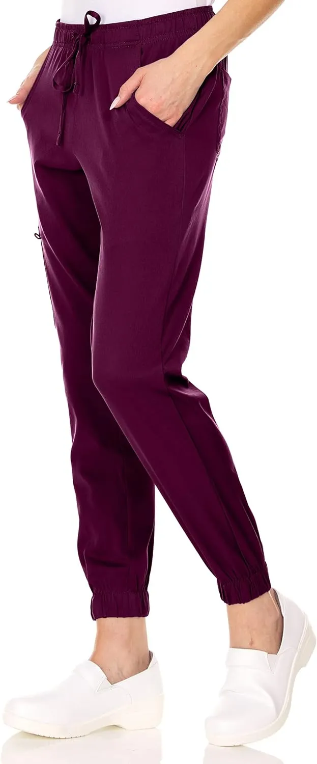 MediChic Womens Scrub Joggers 4-Way Stretch Anti-Wrinkle Moisture-Wicking Elastic Waistband Four Pocket Jogger Pants