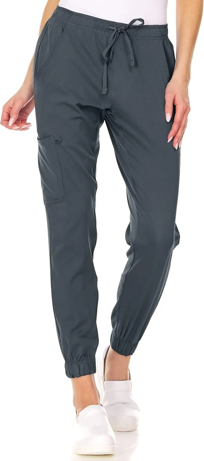 MediChic Womens Scrub Joggers 4-Way Stretch Anti-Wrinkle Moisture-Wicking Elastic Waistband Four Pocket Jogger Pants