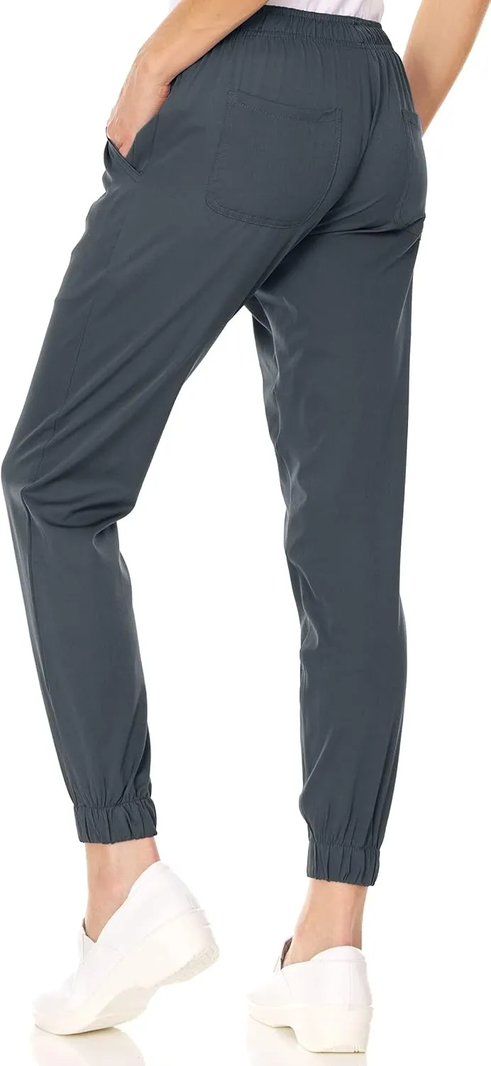 MediChic Womens Scrub Joggers 4-Way Stretch Anti-Wrinkle Moisture-Wicking Elastic Waistband Four Pocket Jogger Pants