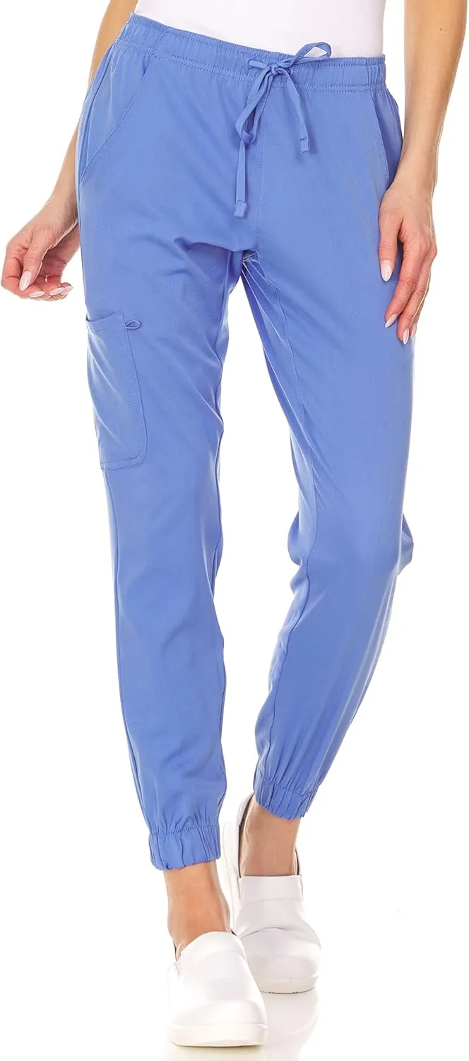 MediChic Womens Scrub Joggers 4-Way Stretch Anti-Wrinkle Moisture-Wicking Elastic Waistband Four Pocket Jogger Pants