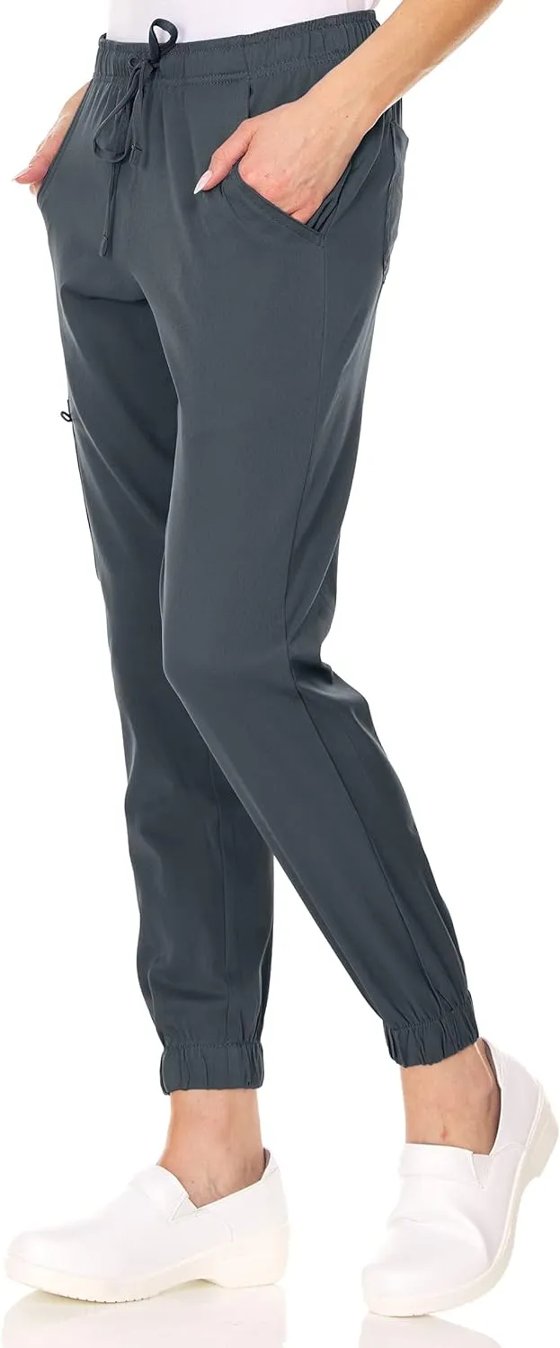 MediChic Womens Scrub Joggers 4-Way Stretch Anti-Wrinkle Moisture-Wicking Elastic Waistband Four Pocket Jogger Pants