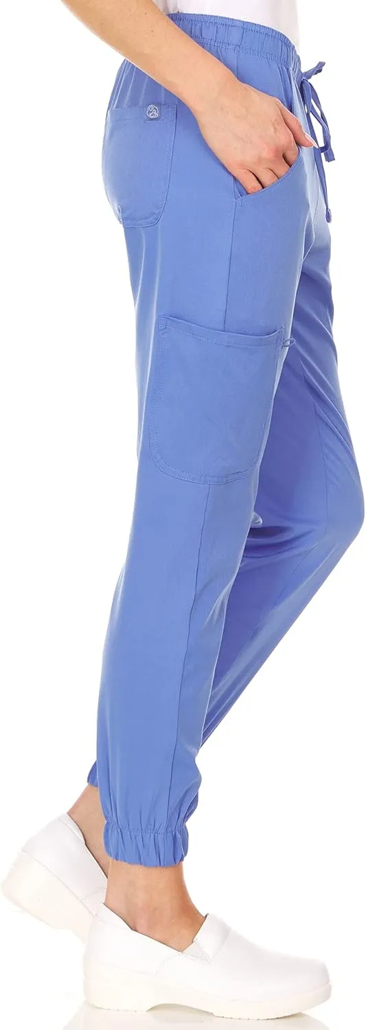 MediChic Womens Scrub Joggers 4-Way Stretch Anti-Wrinkle Moisture-Wicking Elastic Waistband Four Pocket Jogger Pants