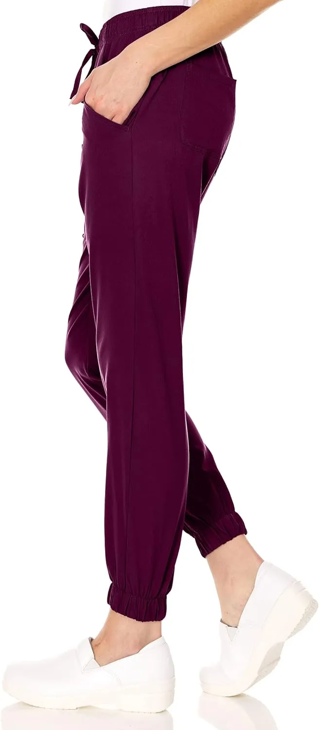 MediChic Womens Scrub Joggers 4-Way Stretch Anti-Wrinkle Moisture-Wicking Elastic Waistband Four Pocket Jogger Pants