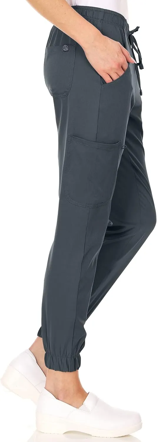 MediChic Womens Scrub Joggers 4-Way Stretch Anti-Wrinkle Moisture-Wicking Elastic Waistband Four Pocket Jogger Pants