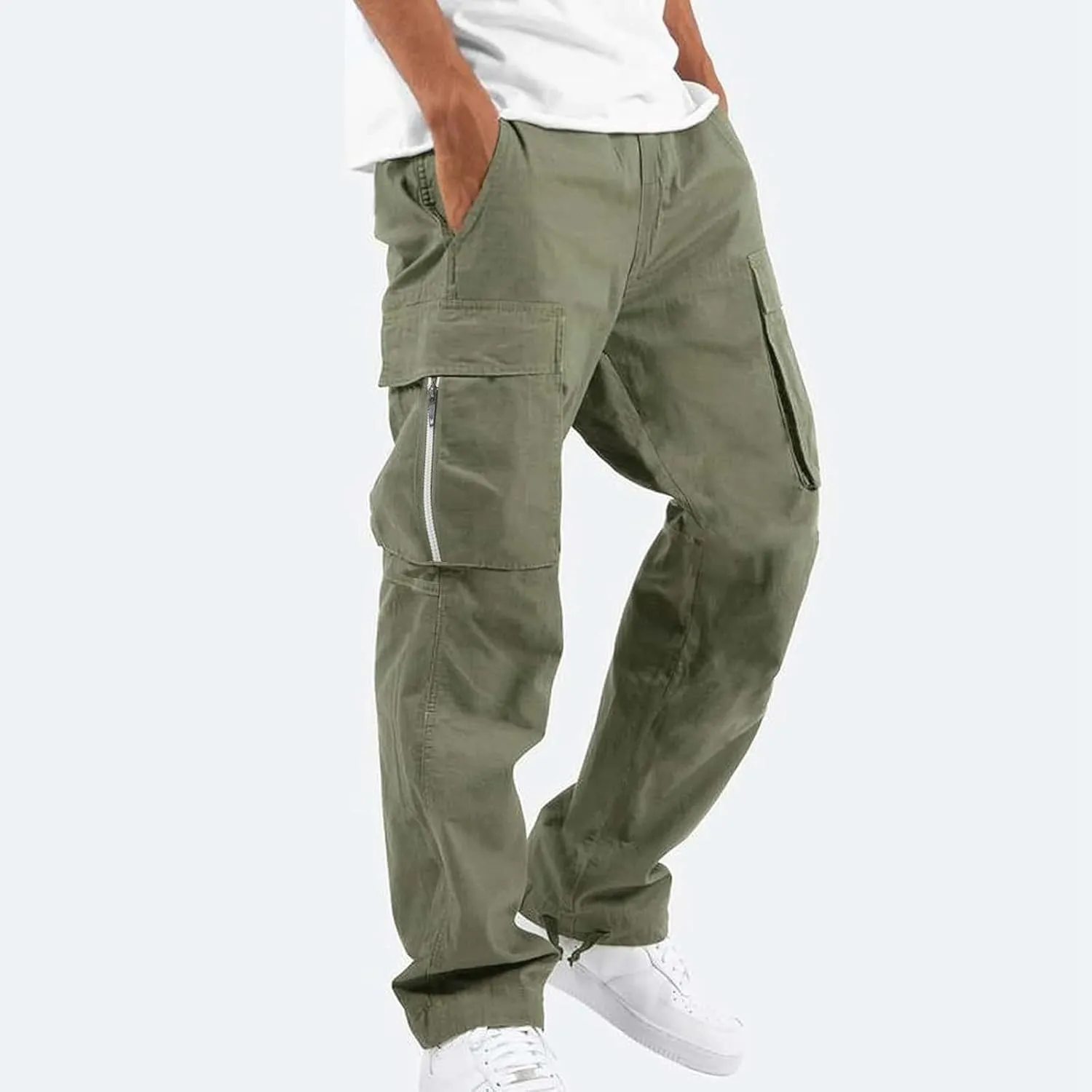 Men Cargo Pants Casual Relaxed Fit Work Pants Baggy Drawstring Elastic Waist Pants Straight Legs Fall Trousers