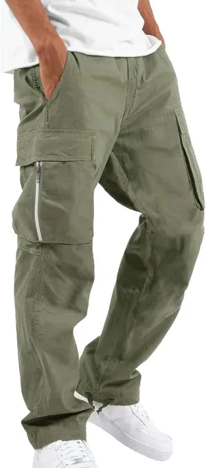 Men Cargo Pants Casual Relaxed Fit Work Pants Baggy Drawstring Elastic Waist Pants Straight Legs Fall Trousers