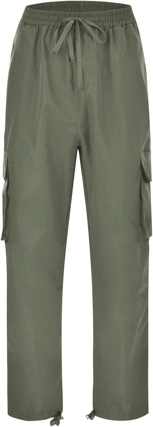 Men Cargo Pants Casual Relaxed Fit Work Pants Baggy Drawstring Elastic Waist Pants Straight Legs Fall Trousers