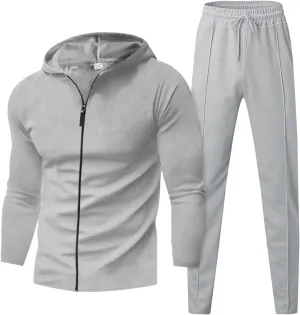 Men's 2 Piece Hoodie Sweatshirt Tracksuit Hooded Cardigan Solid Color Long Sleeve Pants Set Men's Tracksuit 2 Pieces