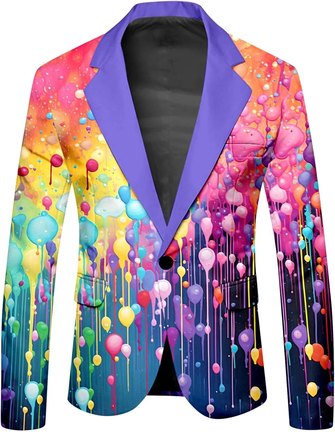 Mens 2 Piece Tuxedo Suit Set Rainbow Print Floral Party Dress Jacket Coat Slim Fit Button Blazer Pants with Pockets