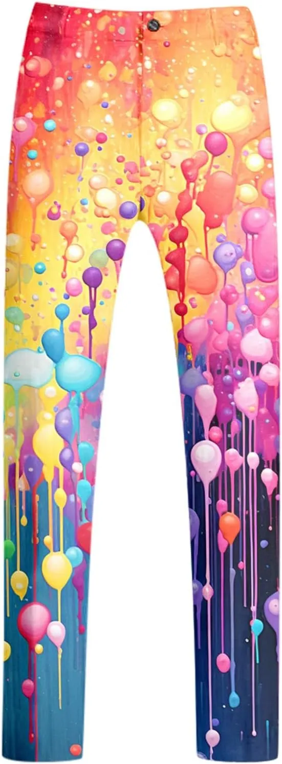 Mens 2 Piece Tuxedo Suit Set Rainbow Print Floral Party Dress Jacket Coat Slim Fit Button Blazer Pants with Pockets