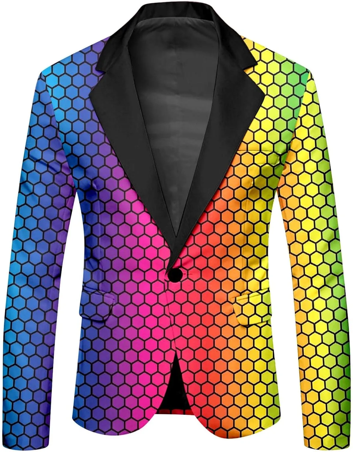 Mens 2 Piece Tuxedo Suit Set Rainbow Print Floral Party Dress Jacket Coat Slim Fit Button Blazer Pants with Pockets