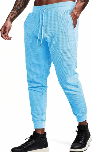 Mens Cargo Work Pants Waffle Drawstring Elastic Waist Casual Loose Relaxed Fit Breathable Stretch Hiking Sweatpants