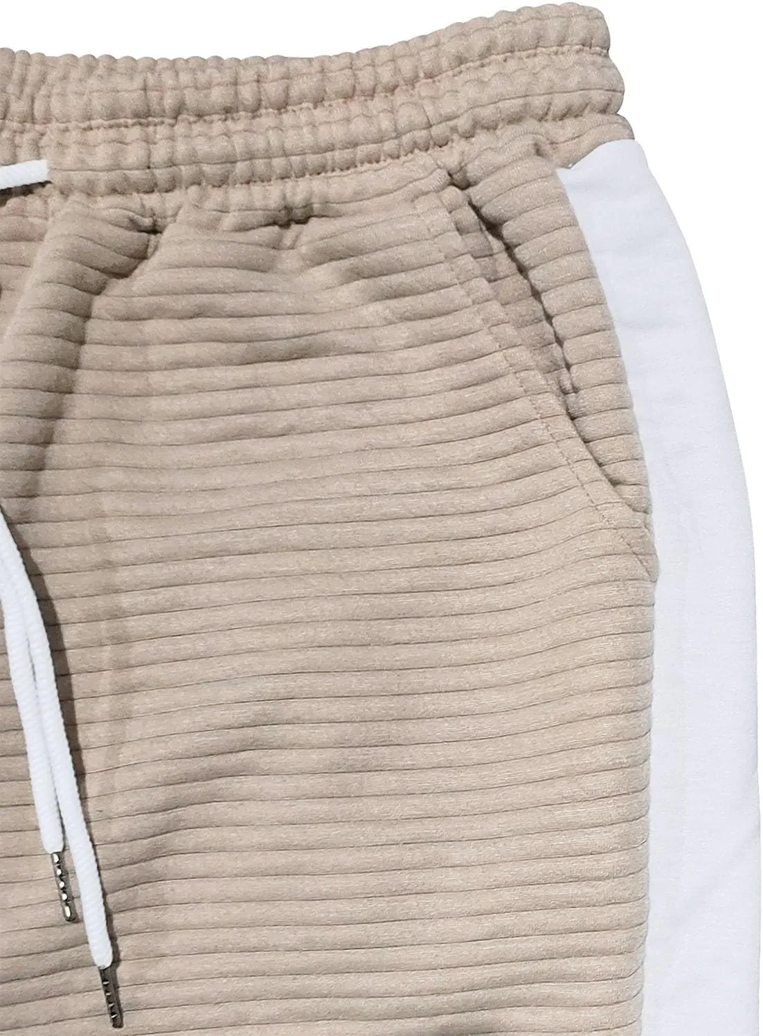 Men's Casual Striped Patchwork Pants Elastic Waist Drawstring Pants Loungewear Loose Wide Leg Trousers with Pockets