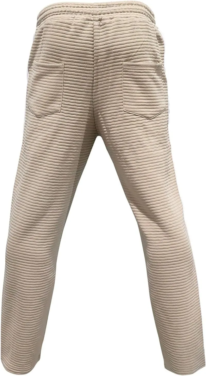 Men's Casual Striped Patchwork Pants Elastic Waist Drawstring Pants Loungewear Loose Wide Leg Trousers with Pockets
