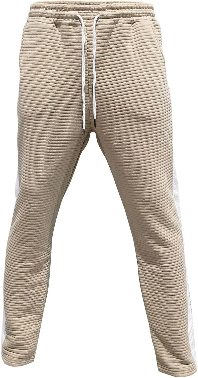 Men's Casual Striped Patchwork Pants Elastic Waist Drawstring Pants Loungewear Loose Wide Leg Trousers with Pockets