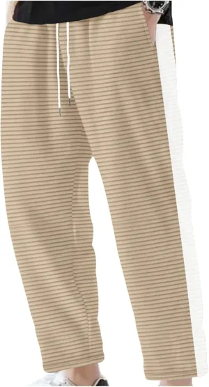 Men's Casual Striped Patchwork Pants Elastic Waist Drawstring Pants Loungewear Loose Wide Leg Trousers with Pockets