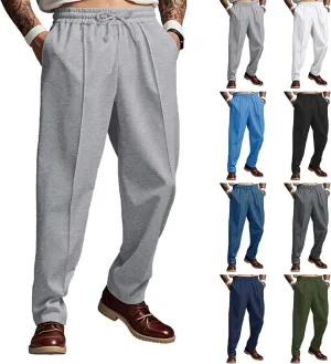 Men's Casual Trousers Elastic Waist Drawstring Pant Solid Open Bottom Pants Lightweight Oversize Trouser with Pockets