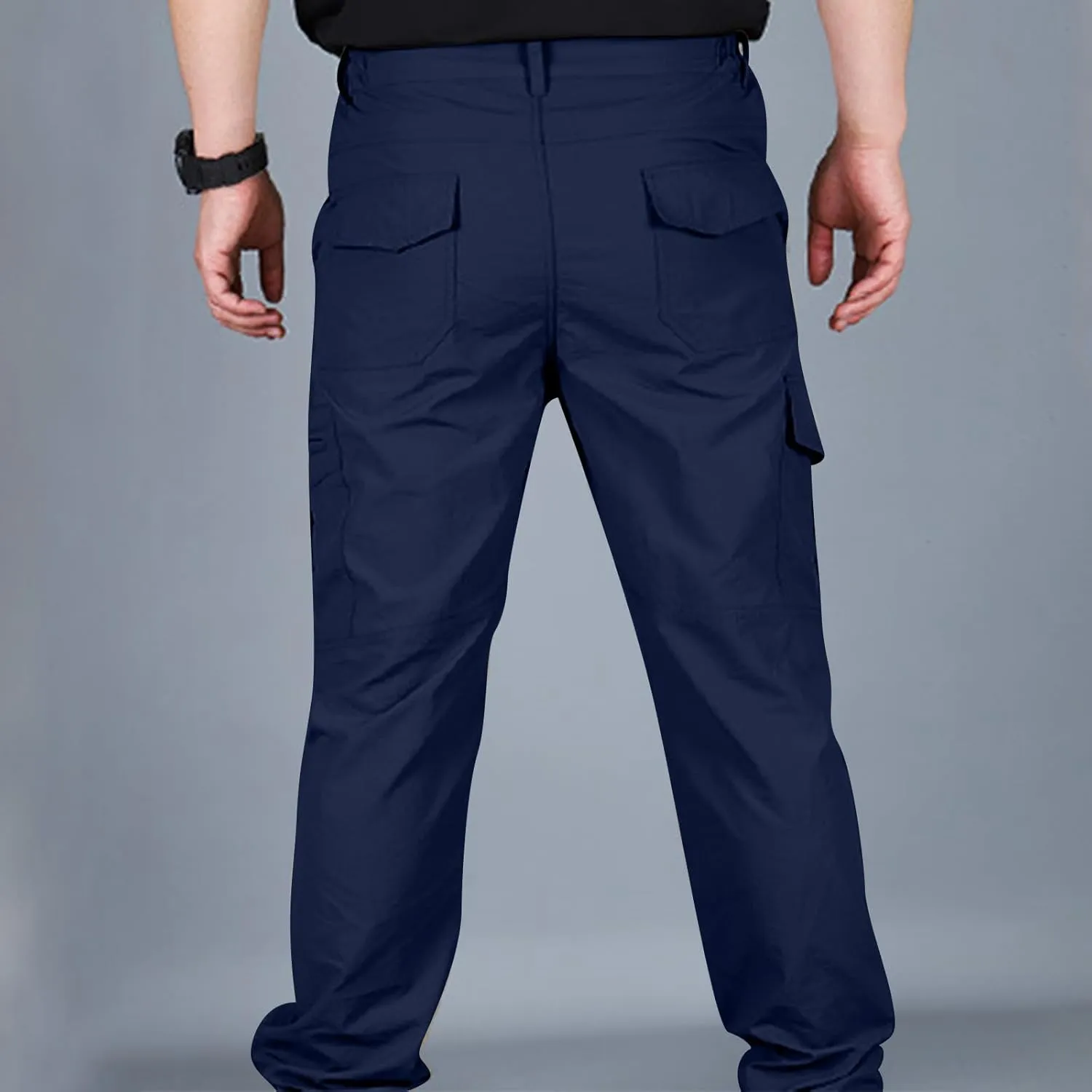 Men's Combat Cargo Pants Elastic Waist Outdoor Hiking Trousers Relaxed Fit Straight Workout Pant Casual Tactical Pant