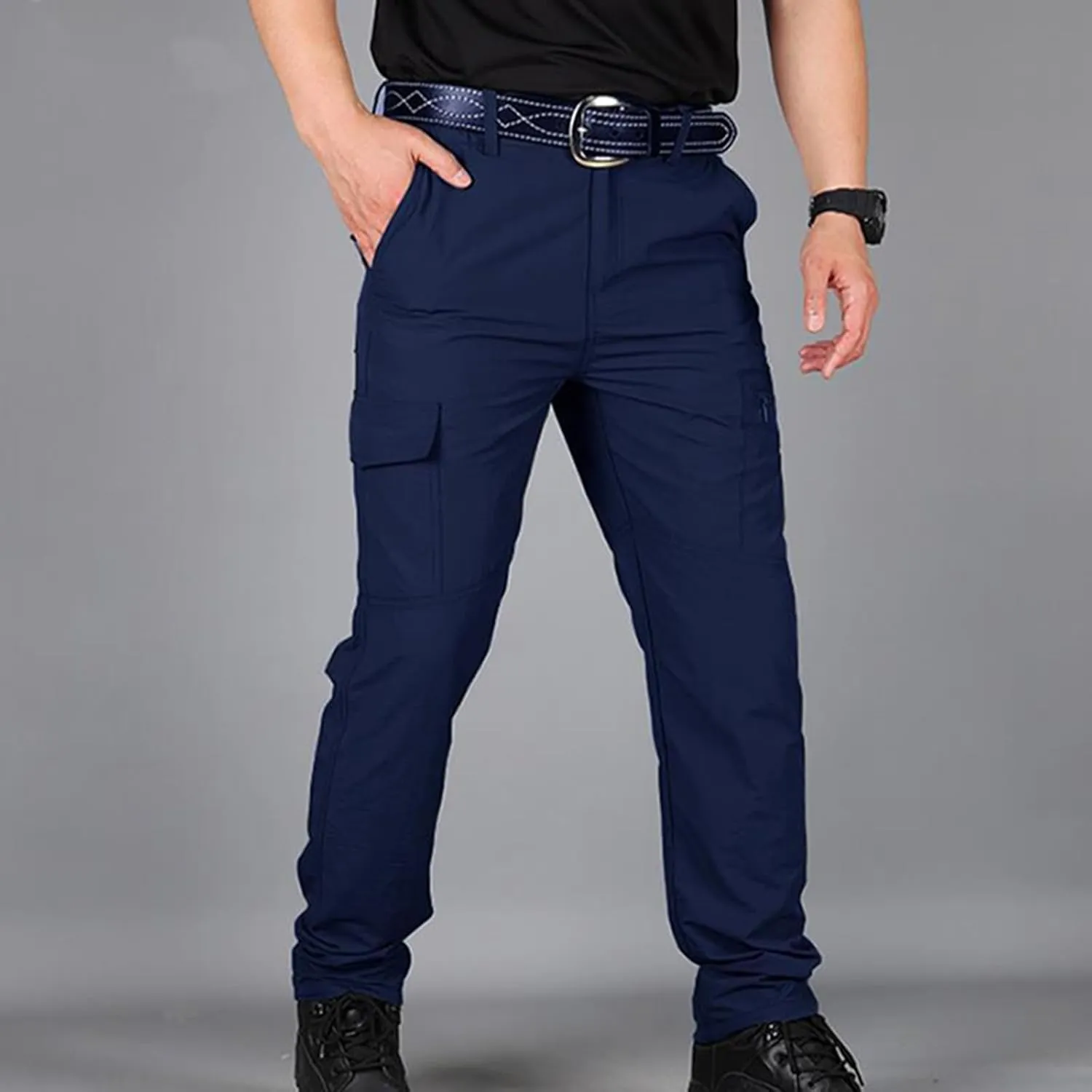 Men's Combat Cargo Pants Elastic Waist Outdoor Hiking Trousers Relaxed Fit Straight Workout Pant Casual Tactical Pant