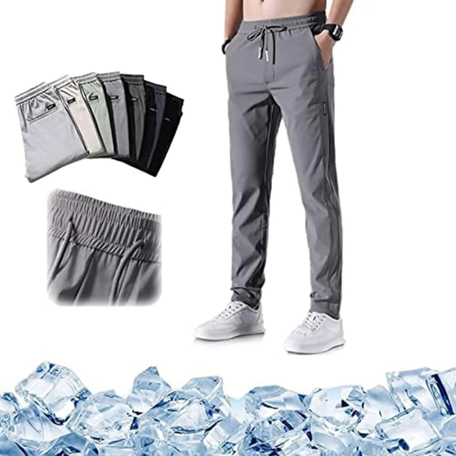 Men's Cotton Linen Pants Stretch Elastic Waist Joggers Relaxed Fit Overalls Hiking Hunting Work Trousers