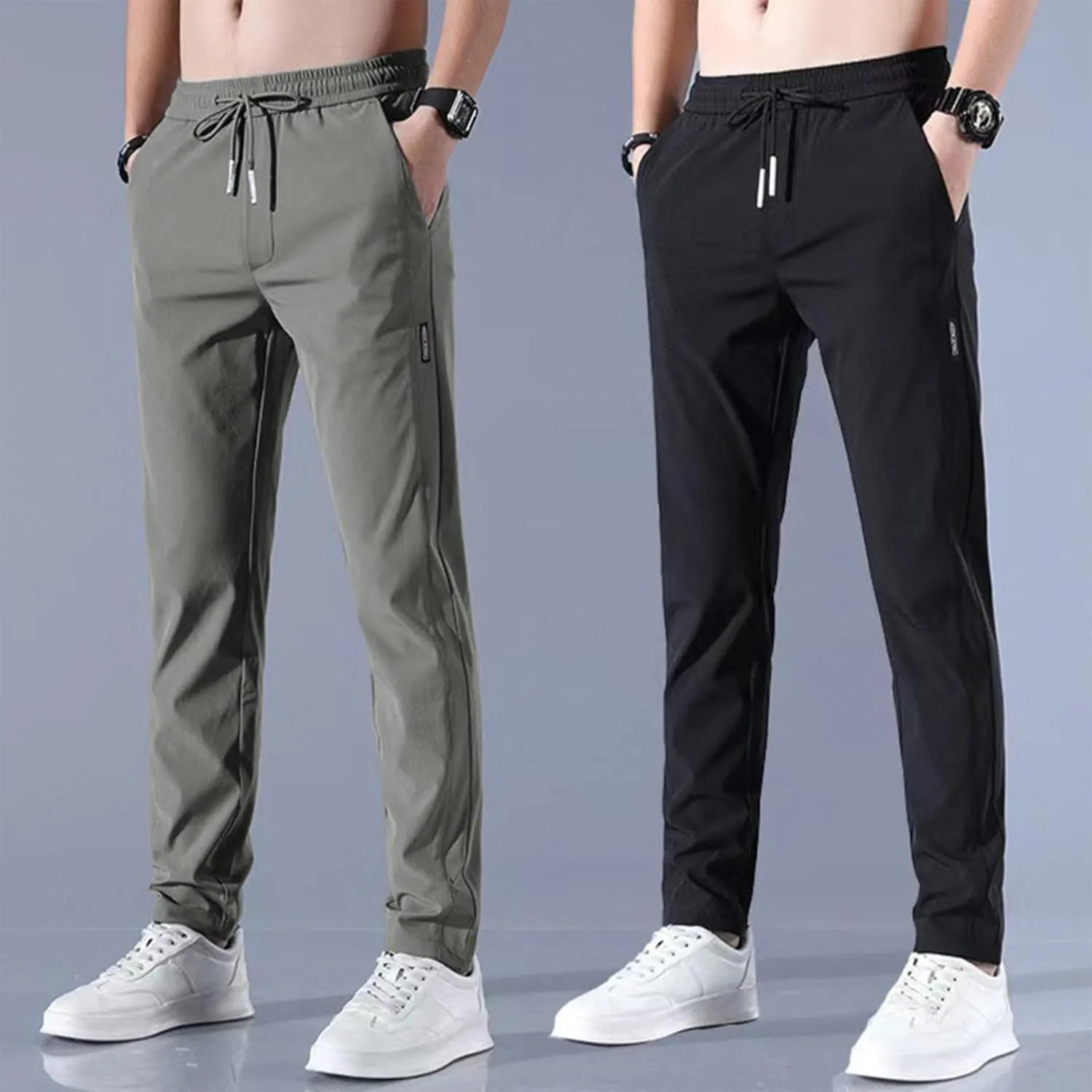 Men's Cotton Linen Pants Stretch Elastic Waist Joggers Relaxed Fit Overalls Hiking Hunting Work Trousers