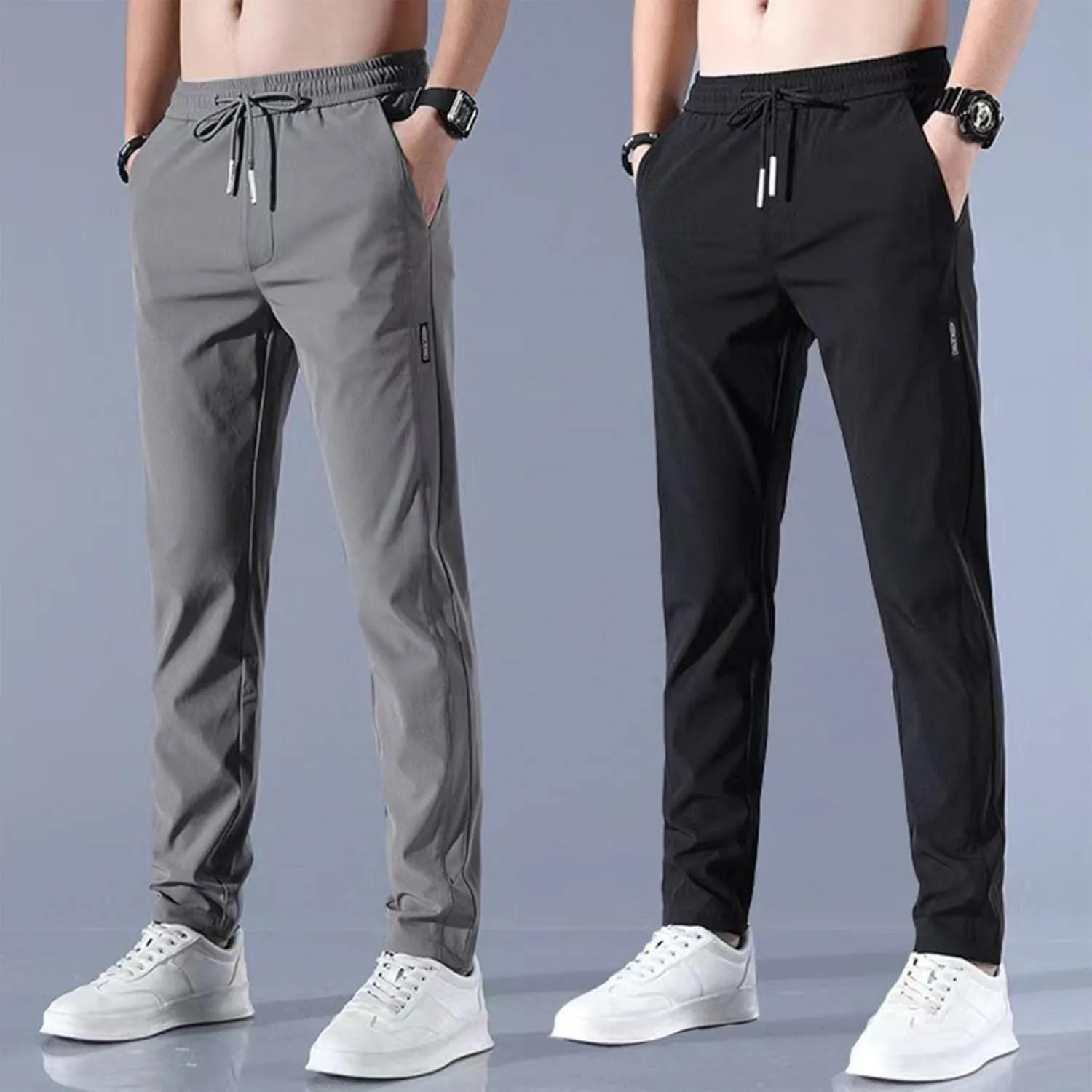 Men's Cotton Linen Pants Stretch Elastic Waist Joggers Relaxed Fit Overalls Hiking Hunting Work Trousers