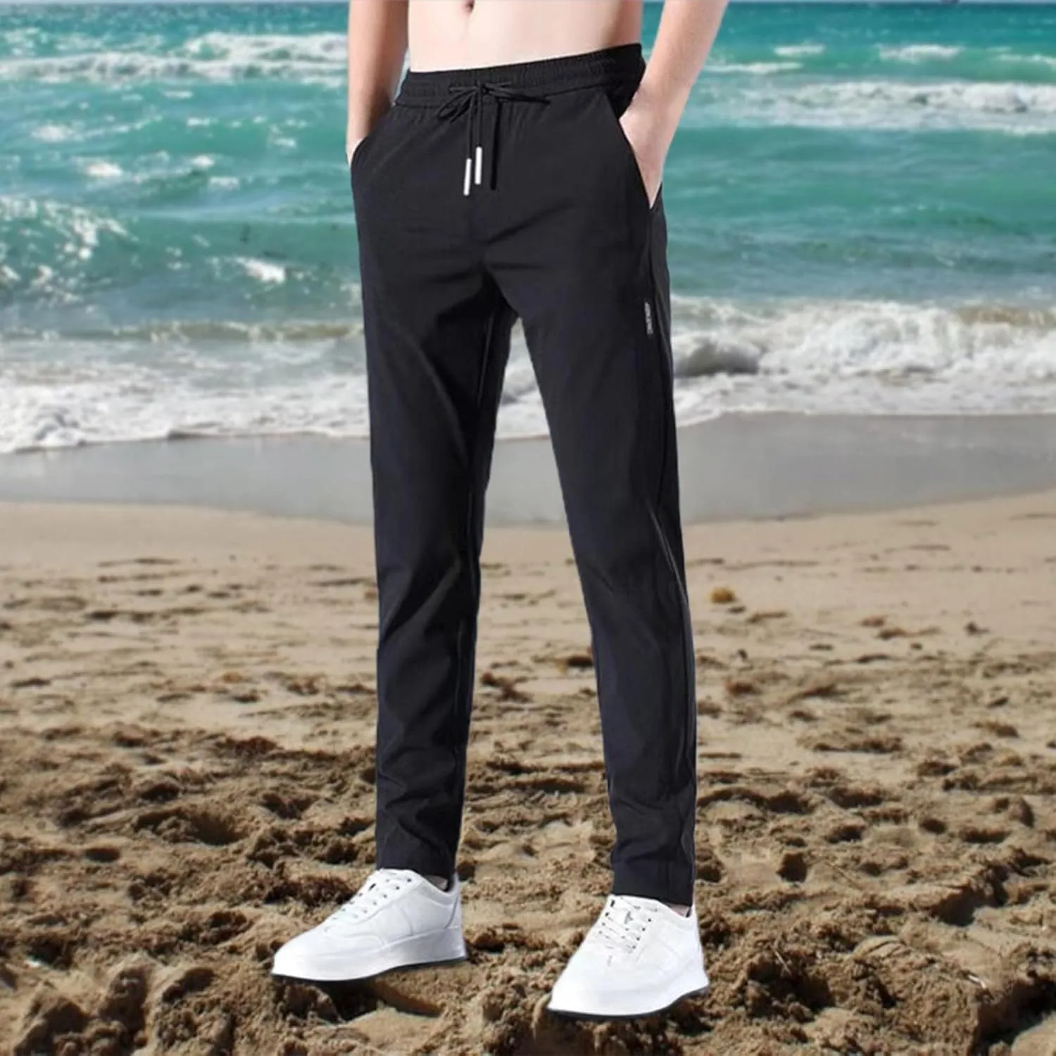 Men's Cotton Linen Pants Stretch Elastic Waist Joggers Relaxed Fit Overalls Hiking Hunting Work Trousers