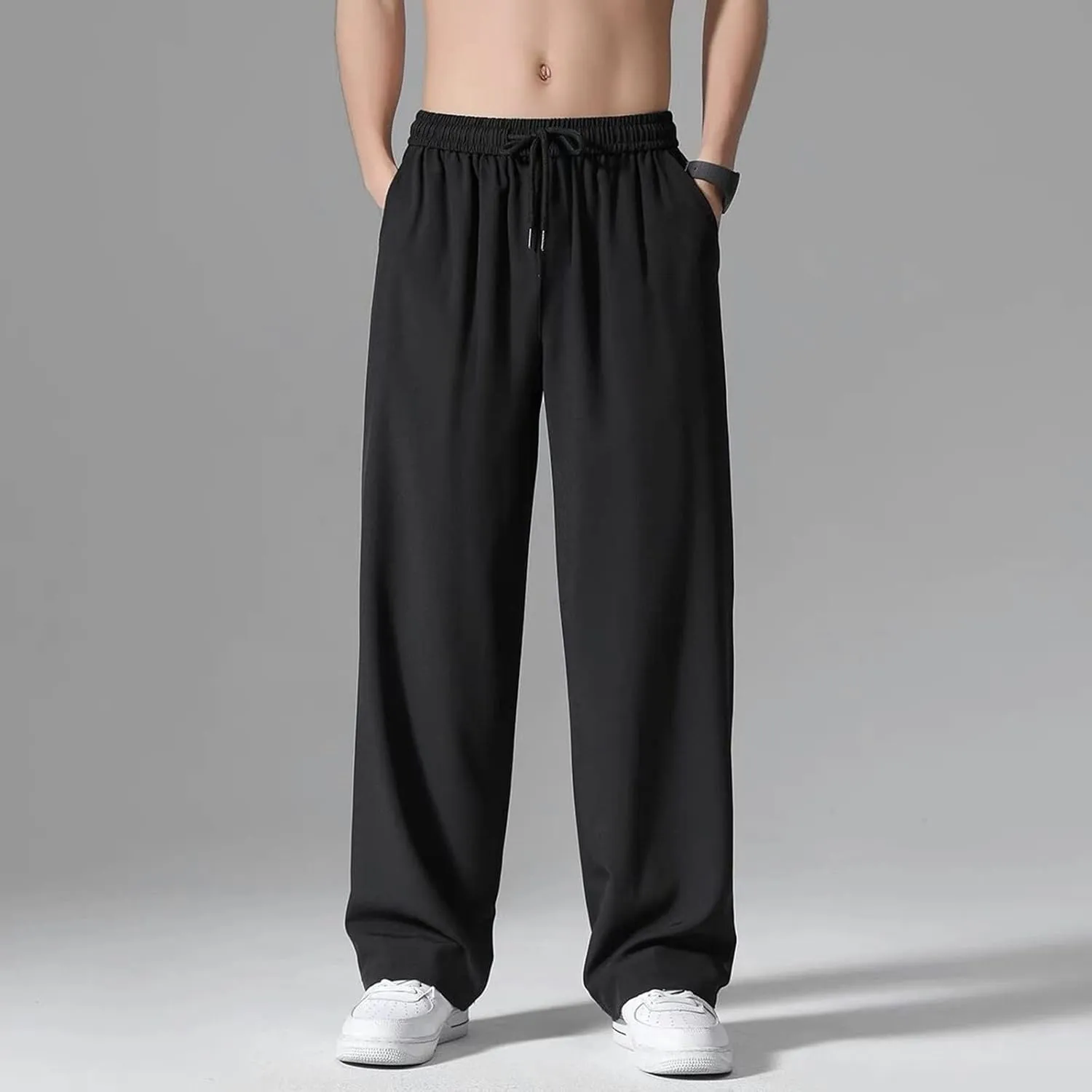 Men's Cotton Linen Pants Stretch Elastic Waist Joggers Relaxed Fit Overalls Hiking Hunting Work Trousers