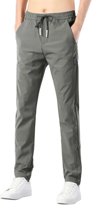 Men's Cotton Linen Pants Stretch Elastic Waist Joggers Relaxed Fit Overalls Hiking Hunting Work Trousers