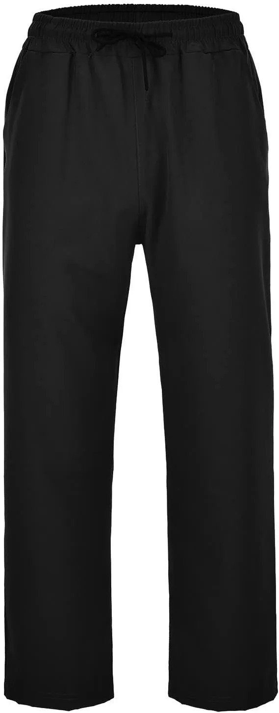 Men's Cotton Linen Pants Stretch Elastic Waist Joggers Relaxed Fit Overalls Hiking Hunting Work Trousers