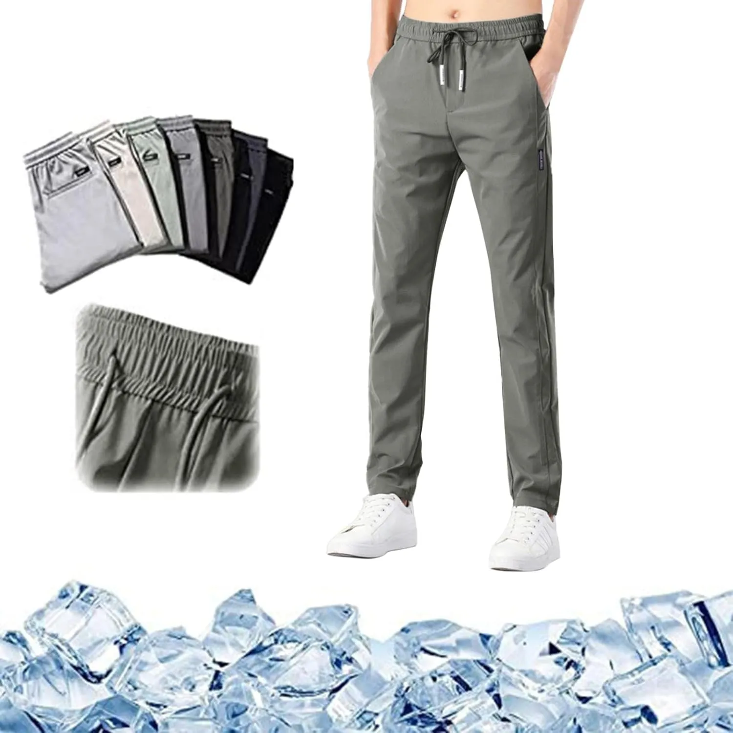Men's Cotton Linen Pants Stretch Elastic Waist Joggers Relaxed Fit Overalls Hiking Hunting Work Trousers
