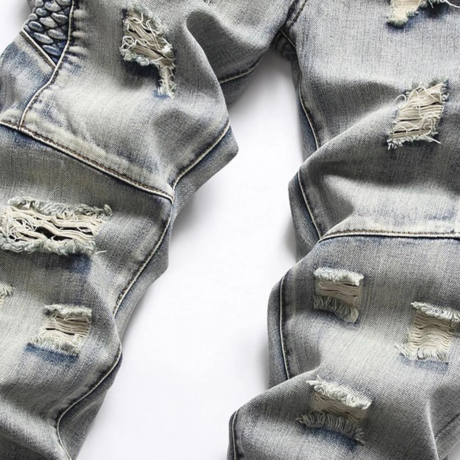 Men's Distressed Ripped Denim Pants Stretch Skinny Jeans Zipper Casual Straight Leg Washed Regular Fit Jeans Pants